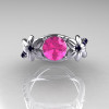 Nature Classic 14K White Gold 1.0 CT Dark Blue Pink Sapphire Leaf and Vine Engagement Ring R180-14WGDBPS-5