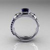 Nature Classic 10K White Gold 1.0 CT Dark Blue Sapphire Leaf and Vine Engagement Ring R180-10WGDBSS-2