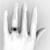 Nature Classic 10K White Gold 1.0 CT Dark Blue Sapphire Leaf and Vine Engagement Ring R180-10WGDBSS-5
