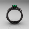 Designer Classic 18K Black Gold 1.0 CT Emerald Diamond  Leaf and Vine Wedding Ring Engagement Ring R180-18KBGDEM-2