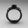 Designer Classic 10K Black Gold 1.0 CT Black Diamond  Leaf and Vine Wedding Ring Engagement Ring R180-10KBGDBD-2