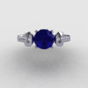 18K White Gold Blue Sapphire Diamond Wedding Ring Engagement Ring NN101-18KWGDBS-5