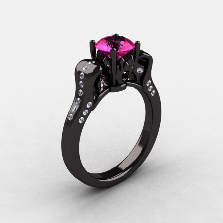 14K Black Gold Pink Sapphire Diamond Wedding Ring Engagement Ring NN101-14KBGDPS-1