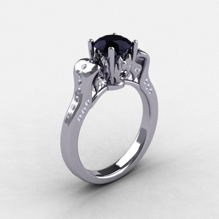 14K White Gold Black Diamond Wedding Ring Engagement Ring NN101-14KWGDBD-1