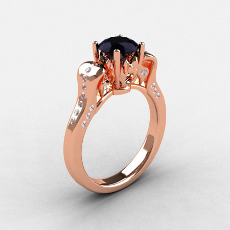14K Rose Gold Black Diamond Wedding Ring Engagement Ring NN101-14KRGDBD-1