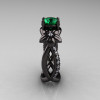 Designer Classic 18K Black Gold 1.0 CT Emerald Diamond  Leaf and Vine Wedding Ring Engagement Ring R180-18KBGDEM-3