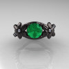 Designer Classic 18K Black Gold 1.0 CT Emerald Diamond  Leaf and Vine Wedding Ring Engagement Ring R180-18KBGDEM-4