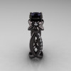 Designer Classic 10K Black Gold 1.0 CT Black Diamond  Leaf and Vine Wedding Ring Engagement Ring R180-10KBGDBD-3