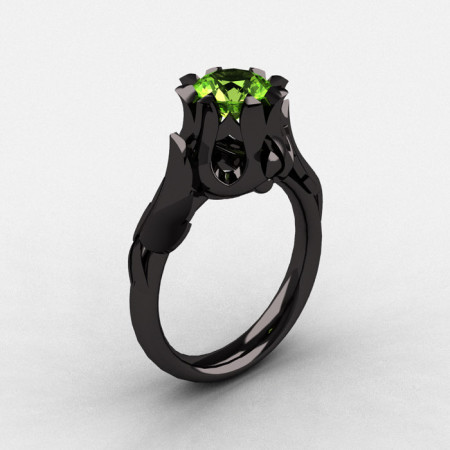 Natures Nouveau 14K Black Gold Peridot Wedding Ring Engagement Ring NN105-14KBGP-1