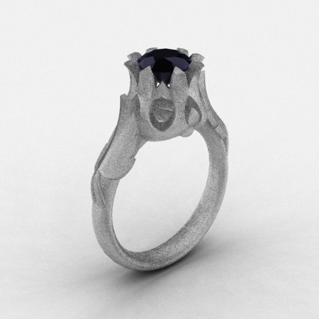 Natures Nouveau 18K White Gold Black Diamond Wedding Ring Engagement Ring NN105-18KWGBD-1