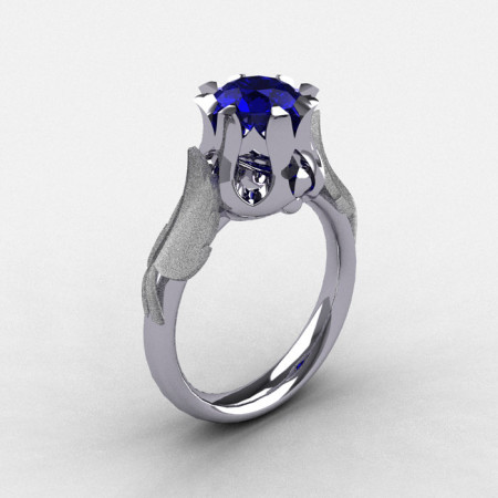 Natures Nouveau 14K White Gold Blue Sapphire Wedding Ring Engagement Ring NN105-14KWGBS-1