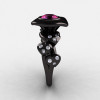 14K Black Gold Pink Sapphire Diamond Leaf and Mushroom Wedding Ring Engagement Ring NN103A-14KBGDPS-3
