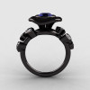 14K Black Gold Blue Sapphire Diamond Leaf and Mushroom Wedding Ring Engagement Ring NN103A-14KBGDBS-2