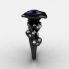 14K Black Gold Blue Sapphire Diamond Leaf and Mushroom Wedding Ring Engagement Ring NN103A-14KBGDBS-3
