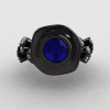14K Black Gold Blue Sapphire Diamond Leaf and Mushroom Wedding Ring Engagement Ring NN103A-14KBGDBS-4