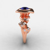 18K Rose Gold Blue Sapphire Diamond Leaf and Mushroom Wedding Ring Engagement Ring NN103A-18KRGDBS-3
