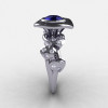 Platinum Blue Sapphire Diamond Leaf and Mushroom Wedding Ring Engagement Ring NN103A-PLATDBS-3