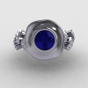 Platinum Blue Sapphire Diamond Leaf and Mushroom Wedding Ring Engagement Ring NN103A-PLATDBS-4