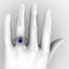 Platinum Blue Sapphire Diamond Leaf and Mushroom Wedding Ring Engagement Ring NN103A-PLATDBS-5