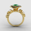 14K Yellow Gold Emerald Diamond Leaf and Mushroom Wedding Ring Engagement Ring NN103A-14KYGDEM-2