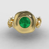 14K Yellow Gold Emerald Diamond Leaf and Mushroom Wedding Ring Engagement Ring NN103A-14KYGDEM-3