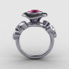 14K White Gold Pink Sapphire Diamond Leaf and Mushroom Wedding Ring Engagement Ring NN103A-14KWGDPS-2