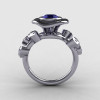 Platinum Blue Sapphire Diamond Leaf and Mushroom Wedding Ring Engagement Ring NN103A-PLATDBS-2