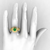 14K Yellow Gold Emerald Diamond Leaf and Mushroom Wedding Ring Engagement Ring NN103A-14KYGDEM-4