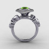 Natures Nouveau 18K White Gold Peridot Diamond Leaf and Mushroom Wedding Ring Engagement Ring NN103SA-18KWGDP-2