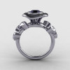 14K White Gold Black Diamond Leaf and Mushroom Wedding Ring Engagement Ring NN103A-14KWGDBD-2