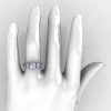 French Platinum Three Stone White Sapphire Diamond Wedding Ring Engagement Ring R182-PLATDWS-5