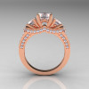 French 14K Rose Gold Three Stone CZ Diamond Wedding Ring Engagement Ring R182-14KRGDCZ-2
