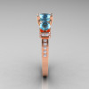 French 14K Rose Gold Three Stone Aquamarine Diamond Wedding Ring Engagement Ring R182-14KRGDAQ-3