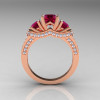 French 10K Rose Gold Three Stone Garnet Diamond Wedding Ring Engagement Ring R182-10KRGDG-2