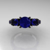 French 14K Black Gold Three Stone Blue Sapphire Wedding Ring Engagement Ring R182-14KBGBS-4