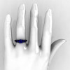 French 14K Black Gold Three Stone Blue Sapphire Wedding Ring Engagement Ring R182-14KBGBS-5