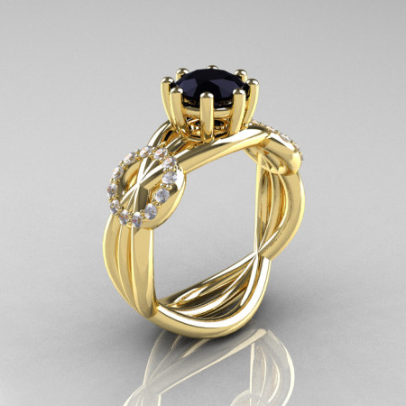 Modern Bridal 14K Yellow Gold 1.0 CT Black and White Diamond Designer Ring R181-14KYGDBD-1