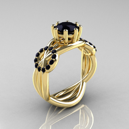 Modern Bridal 18K Yellow Gold 1.0 CT Black Diamond Designer Ring R181-18KYGBDD-1