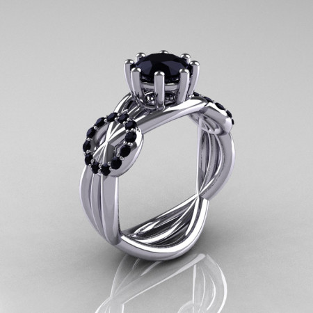 Modern Bridal 14K White Gold 1.0 CT Black Diamond Designer Ring R181-14KWGBDD-1