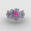 14K White Gold Pink Sapphire Diamond Flower Wedding Ring Engagement Ring NN107-14KWGDPS-4