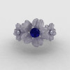 14K White Gold Blue Sapphire Diamond Flower Wedding Ring Engagement Ring NN107-14KWGDBS-4