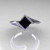 Modern French 950 Platinum .93 CT Princess Black Diamond Engagement Wedding Ring R176-PLATDBD-4