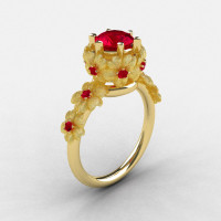 Natures Nouveau 18K Yellow Gold Ruby Flower Engagement Ring NN109S-18KYGRR-1