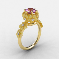 Natures Nouveau 14K Yellow Gold Lilac Amethyst Diamond Flower Engagement Ring NN109S-14KYGDLA-1