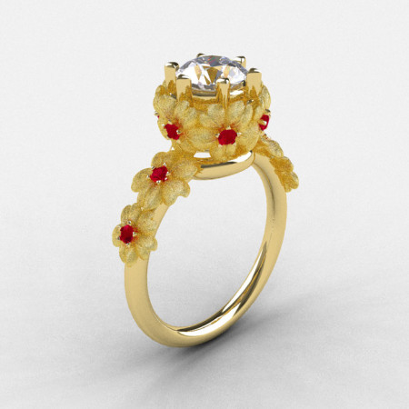Natures Nouveau 14K Yellow Gold Cubic Zirconia Ruby Flower Engagement Ring NN109S-14KYGRCZ-1