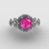 Natures Nouveau 14K White Gold Pink Sapphire Diamond Flower Engagement Ring NN109S-14KWGDPS-4