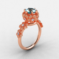 14K Rose Gold Aquamarine Diamond Flower Wedding Ring Engagement Ring NN109S-14KRGDAQ-1