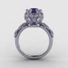 14K White Gold Alexandrite Diamond Flower Wedding Ring Engagement Ring NN109S-14KWGDAL-2