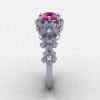 Natures Nouveau 14K White Gold Pink Sapphire Diamond Flower Engagement Ring NN109S-14KWGDPS-3