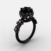 14K Black Gold Black and White Diamond Flower Wedding Ring Engagement Ring NN109-14KBGDBD-1